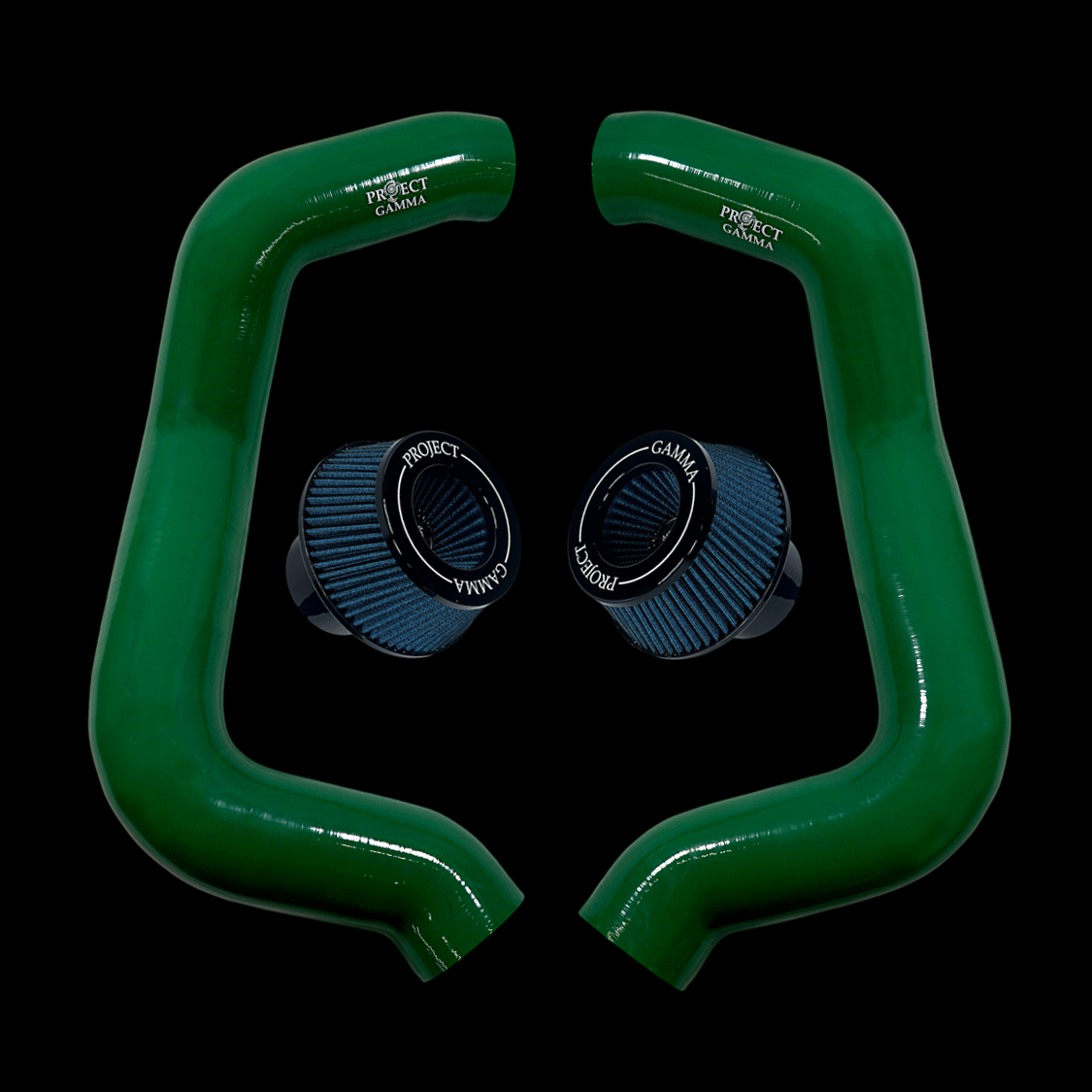 Project Gamma BMW M5 G90 / G99 and 7 Series G70 / G73 Silicone Intakes and Filters – British Racing Green/Blue Accent Combo