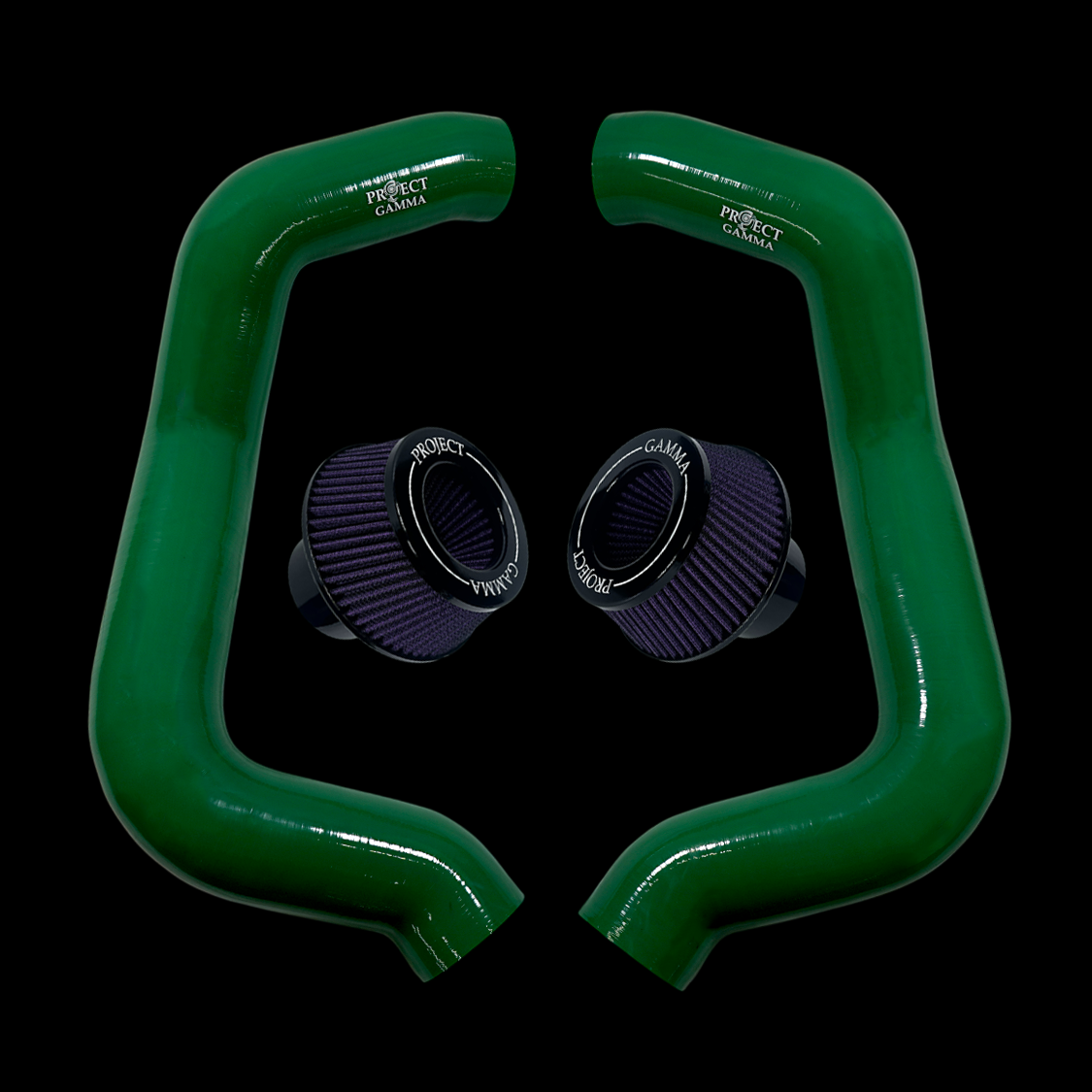 Project Gamma BMW M5 G90 / G99 and 7 Series G70 / G73 Silicone Intakes and Filters – British Racing Green/Purple Accent Combo