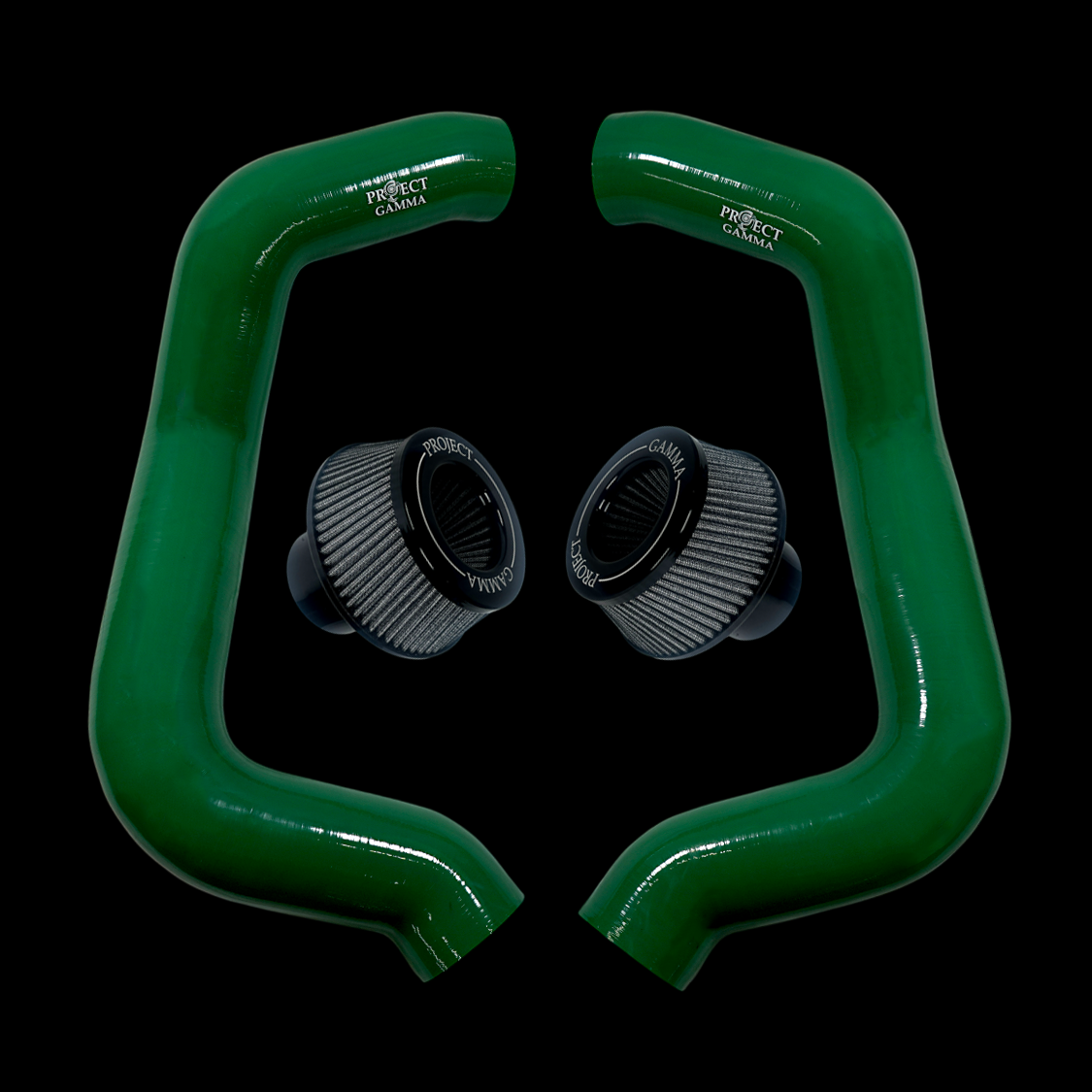 Project Gamma BMW M5 G90 / G99 and 7 Series G70 / G73 Silicone Intakes and Filters – British Racing Green/Silver Accent Combo