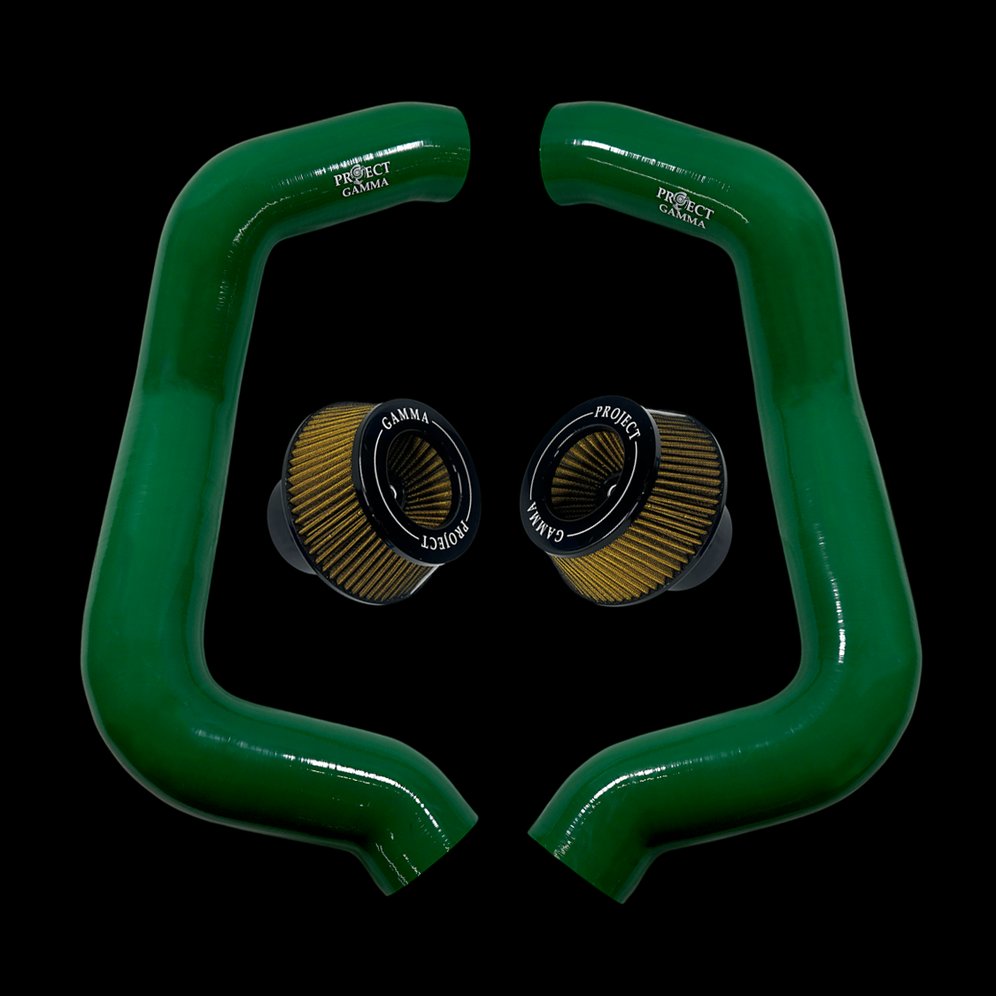 Project Gamma BMW M5 G90 / G99 and 7 Series G70 / G73 Silicone Intakes and Filters – British Racing Green/Yellow Accent Combo