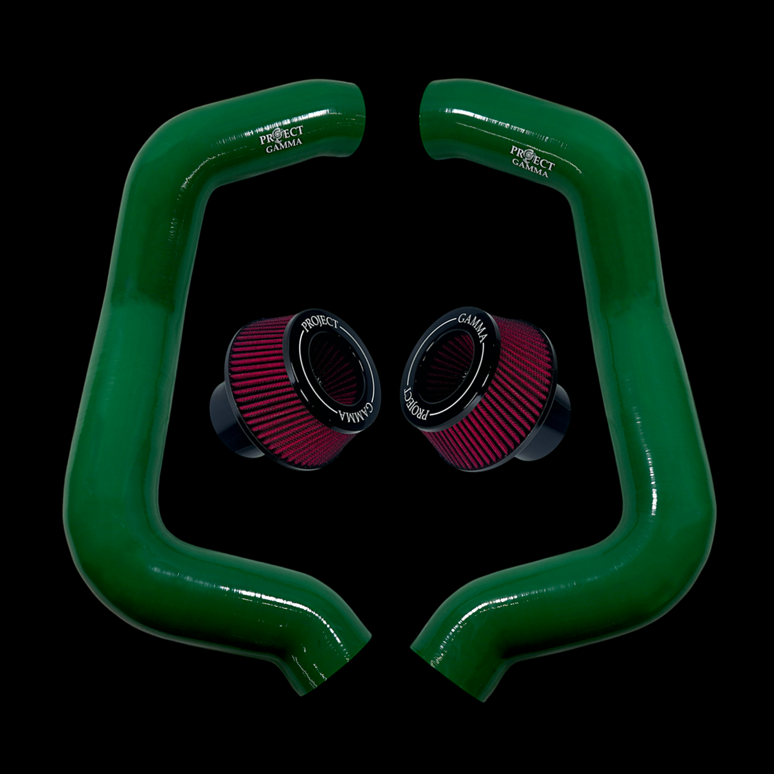 Project Gamma BMW M5 G90 / G99 and 7 Series G70 / G73 Silicone Intakes and Filters – British Racing Green/Red Combo