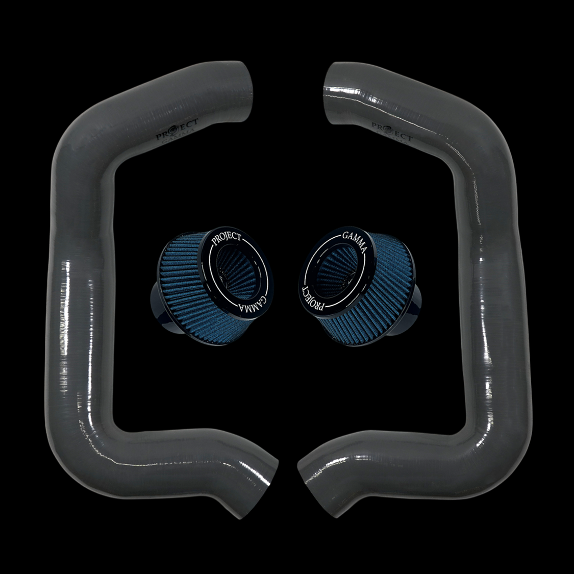 Project Gamma BMW M5 G90 / G99 and 7 Series G70 / G73 Silicone Intakes and Filters – Nardo Grey/Blue Accent Combo