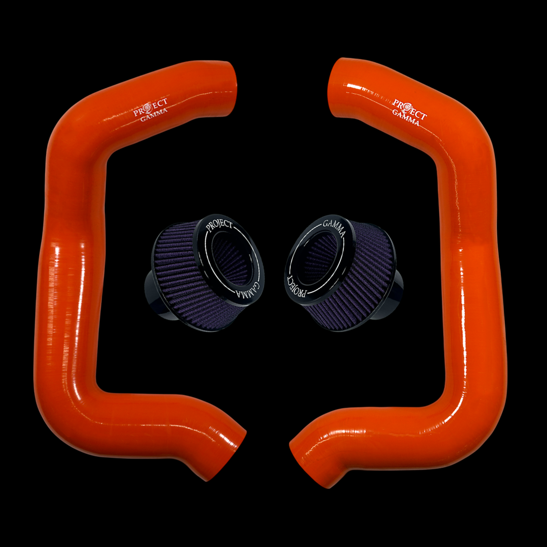 Project Gamma BMW M5 G90 / G99 and 7 Series G70 / G73 Silicone Intakes and Filters – Orange/Purple Accent Combo