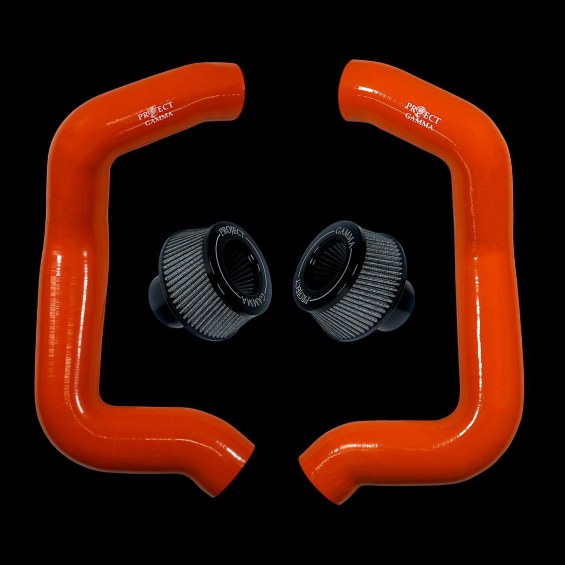 Project Gamma BMW M5 G90 / G99 and 7 Series G70 / G73 Silicone Intakes and Filters – Orange/Silver Accent Combo