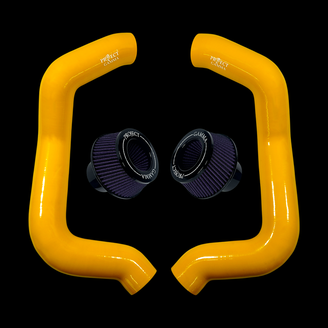 Project Gamma BMW M5 G90 / G99 and 7 Series G70 / G73 Silicone Intakes and Filters – Yellow/Purple Accent Combo