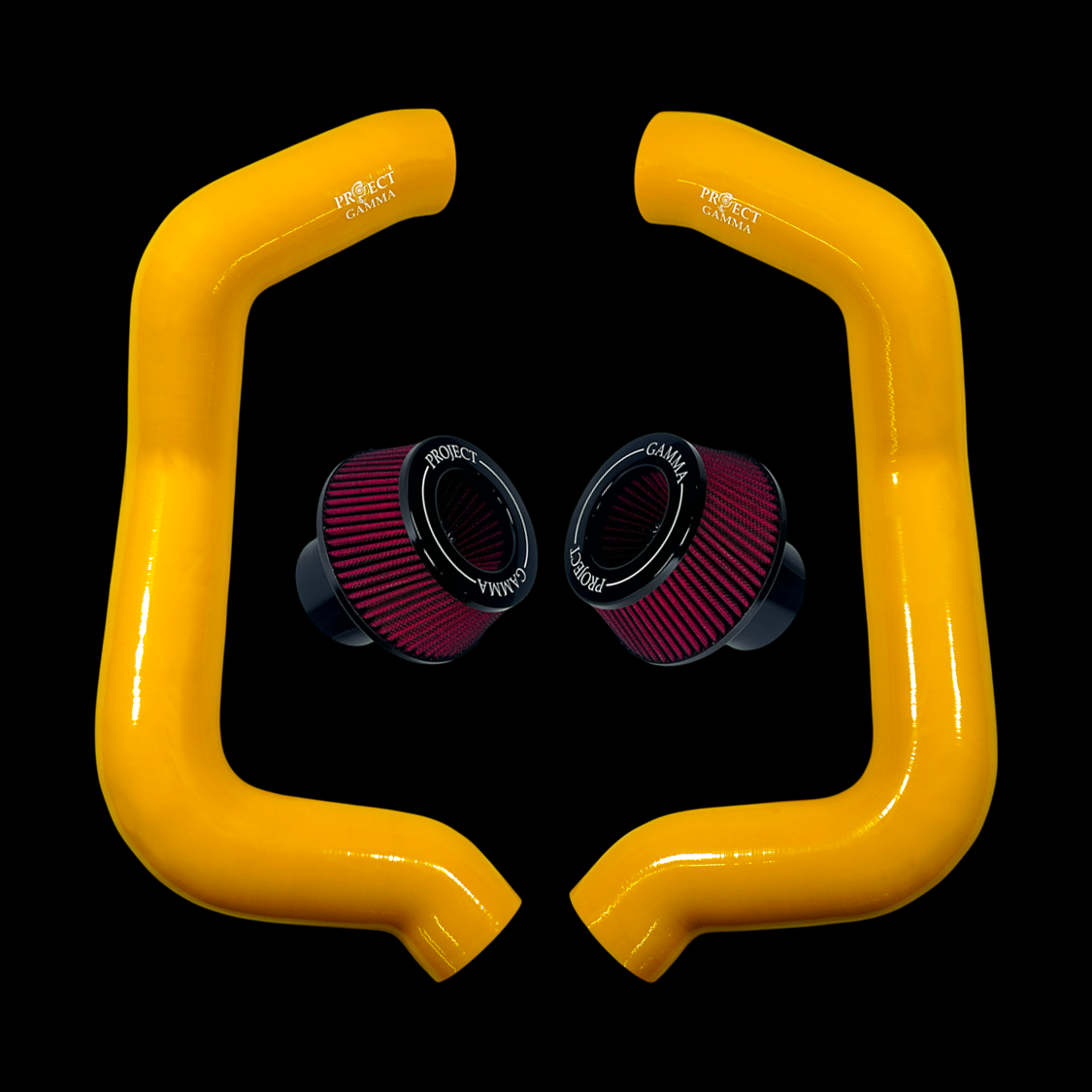 Project Gamma BMW M5 G90 / G99 and 7 Series G70 / G73 Silicone Intakes and Filters – Yellow/Red Accent Combo