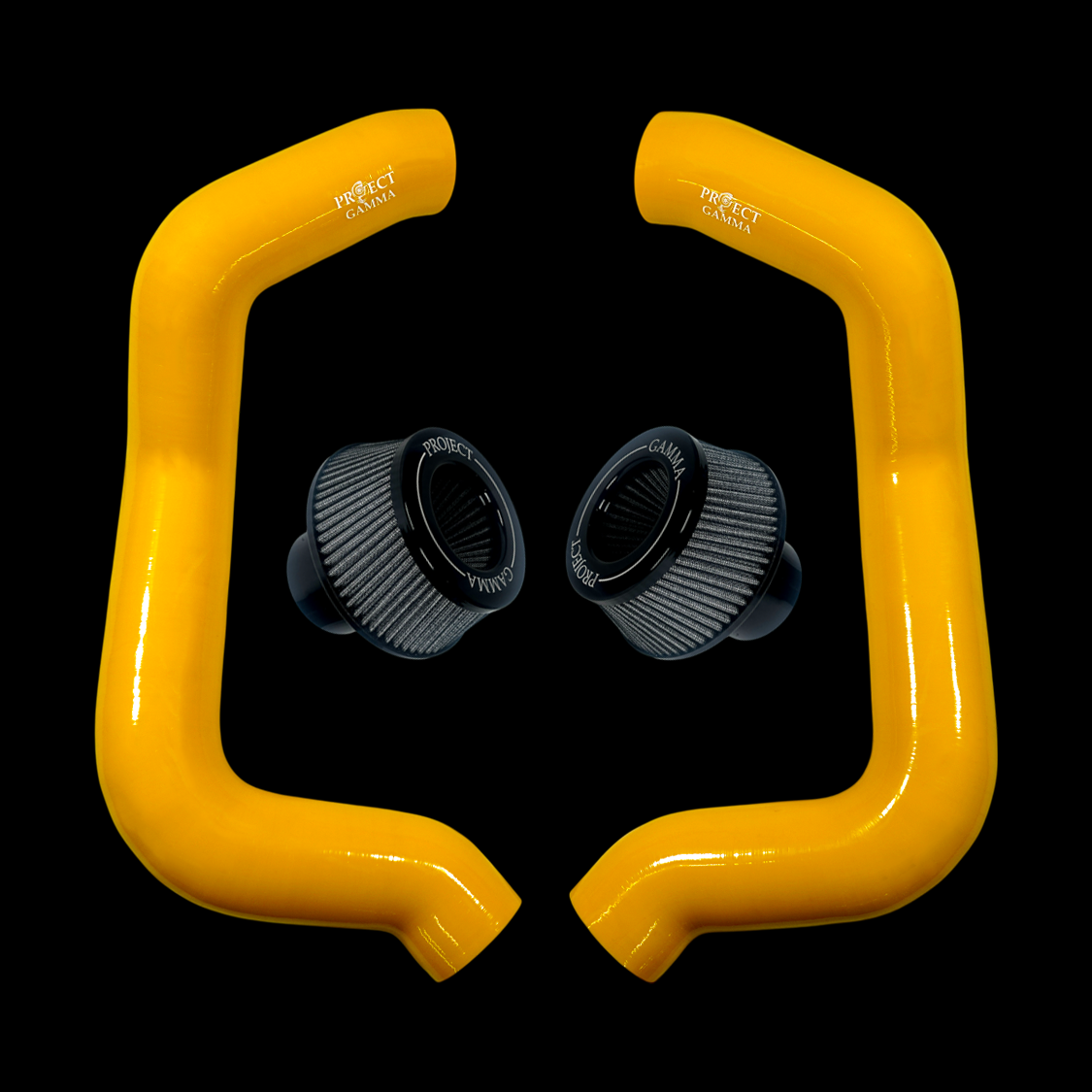 Project Gamma BMW M5 G90 / G99 and 7 Series G70 / G73 Silicone Intakes and Filters – Yellow/Silver Combo