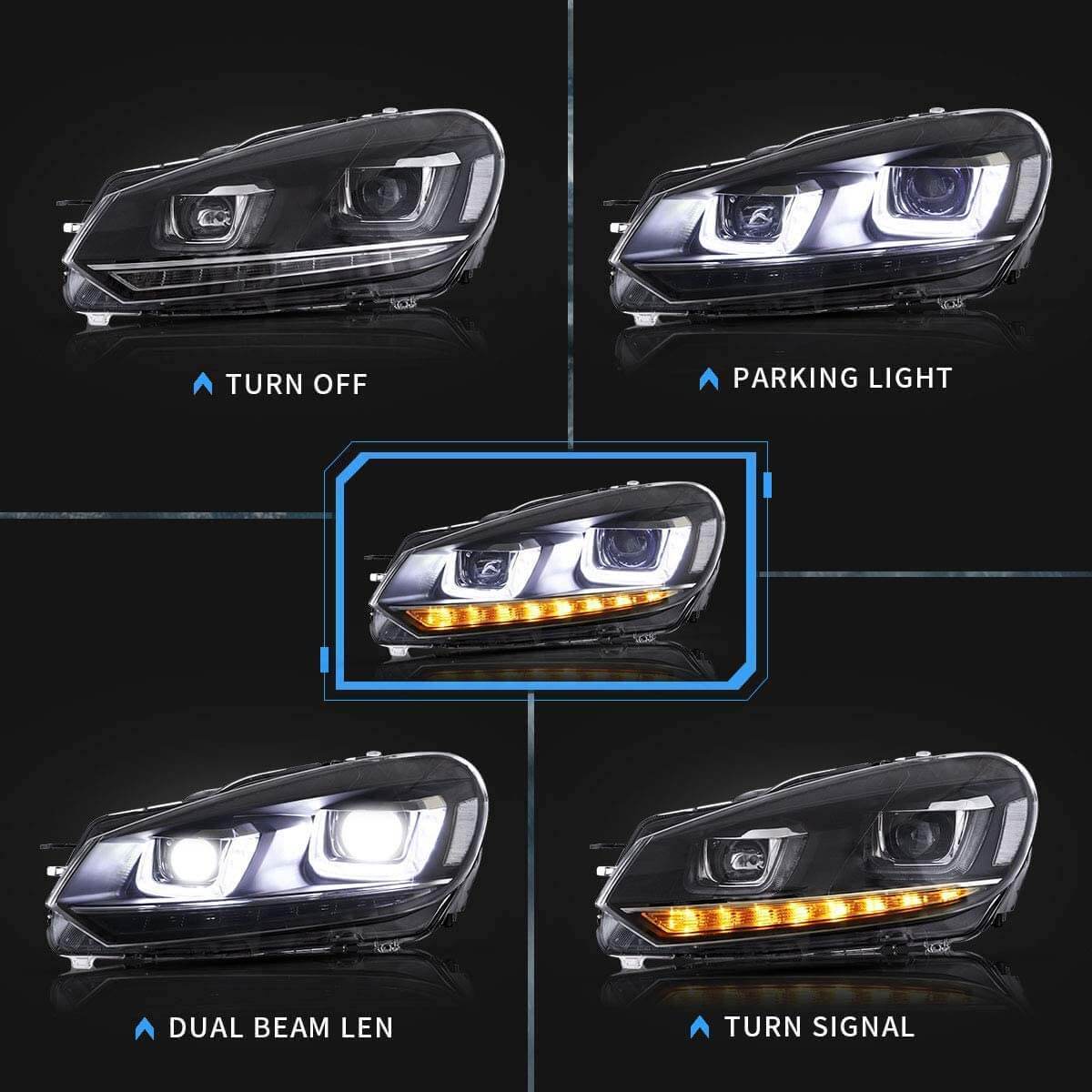 2008-2013 VW Golf MK7R Style Sequential LED Headlights (MK6) – image 3