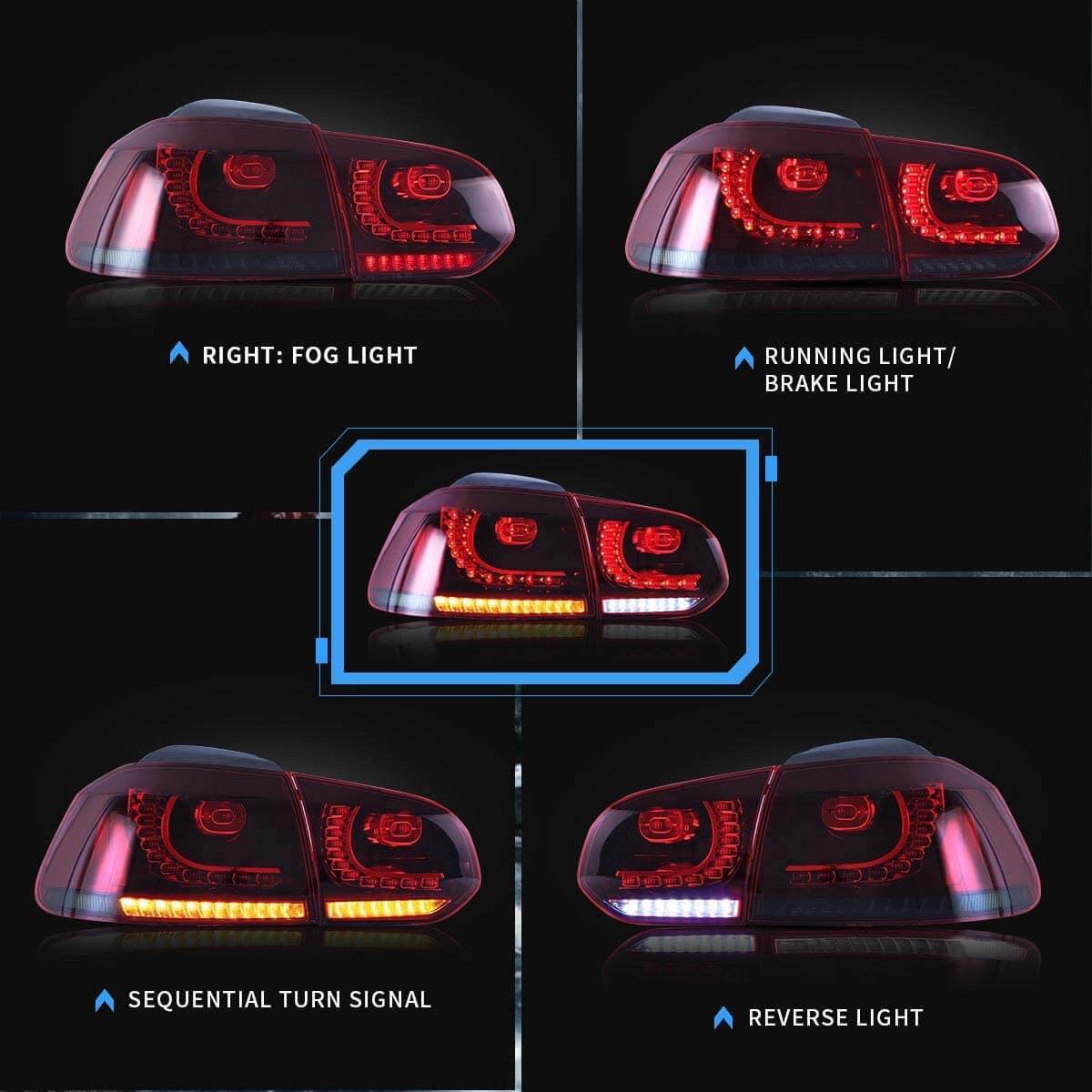 2008-2013 VW Golf MK6R Style Sequential LED Tail Lights – image 7
