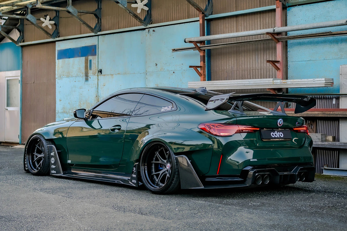 ADRO BMW G82 M4 widebody rear carbon swan neck wing and wide fender profile