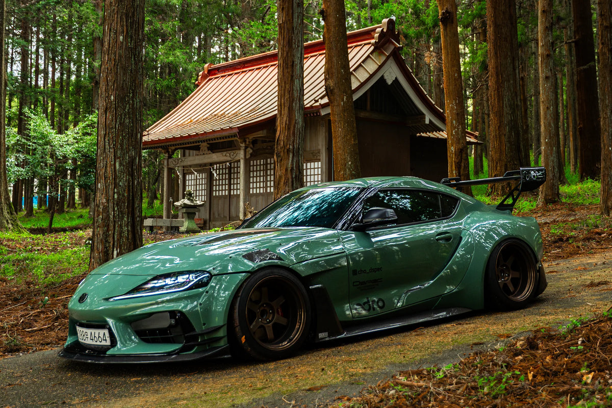 ADRO Toyota GR Supra widebody front fender flare and carbon splitter