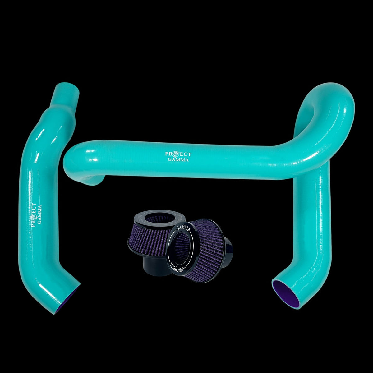 BMW M3 / M4 / M2 S58 Silicone Intakes & Filters – Long, Aqua/Purple