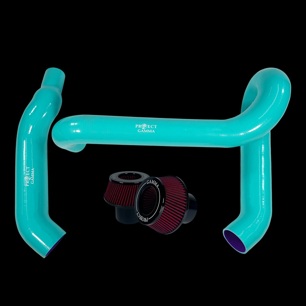 BMW M3 / M4 / M2 S58 Silicone Intakes & Filters – Long, Aqua/Red
