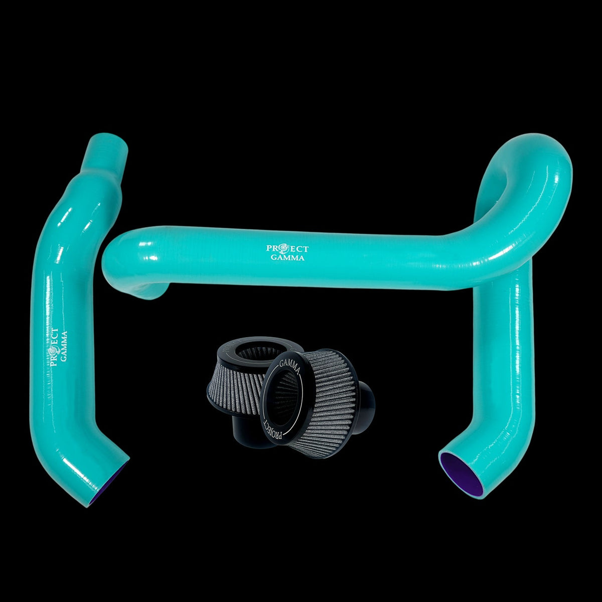 BMW M3 / M4 / M2 S58 Silicone Intakes & Filters – Long, Aqua/Silver