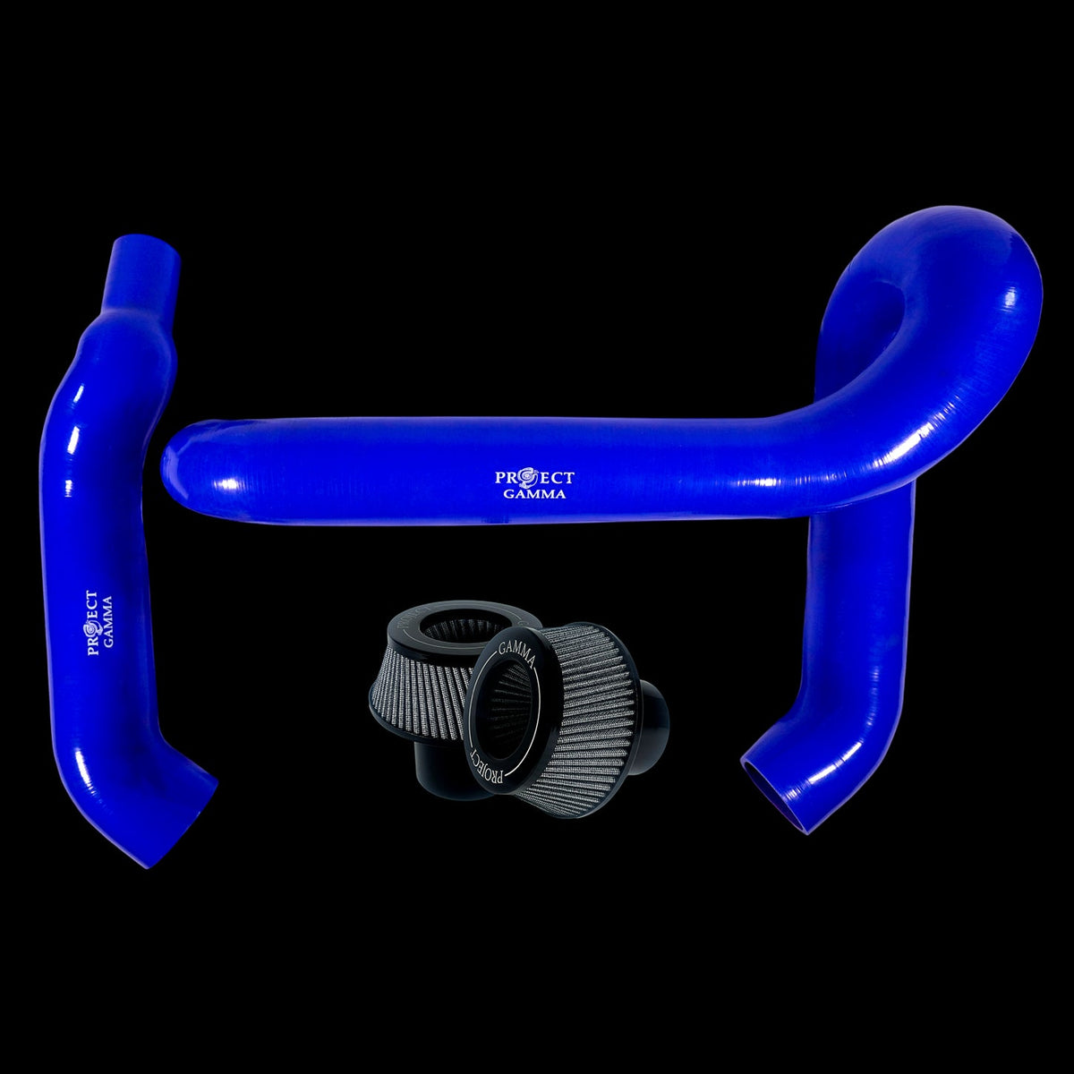 BMW M3 / M4 / M2 S58 Silicone Intakes & Filters – Long, Blue/Silver