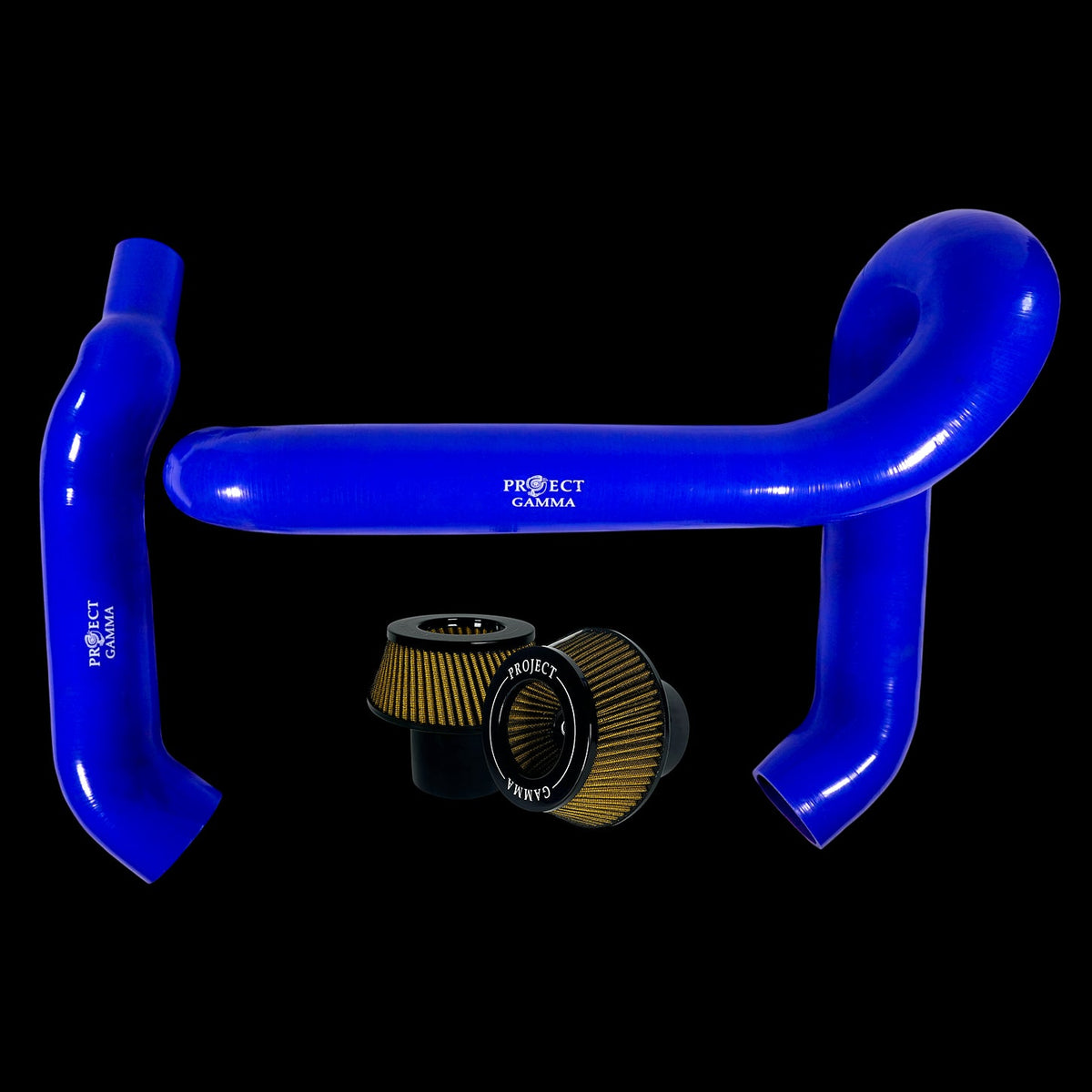 BMW M3 / M4 / M2 S58 Silicone Intakes & Filters – Long, Blue/Yellow