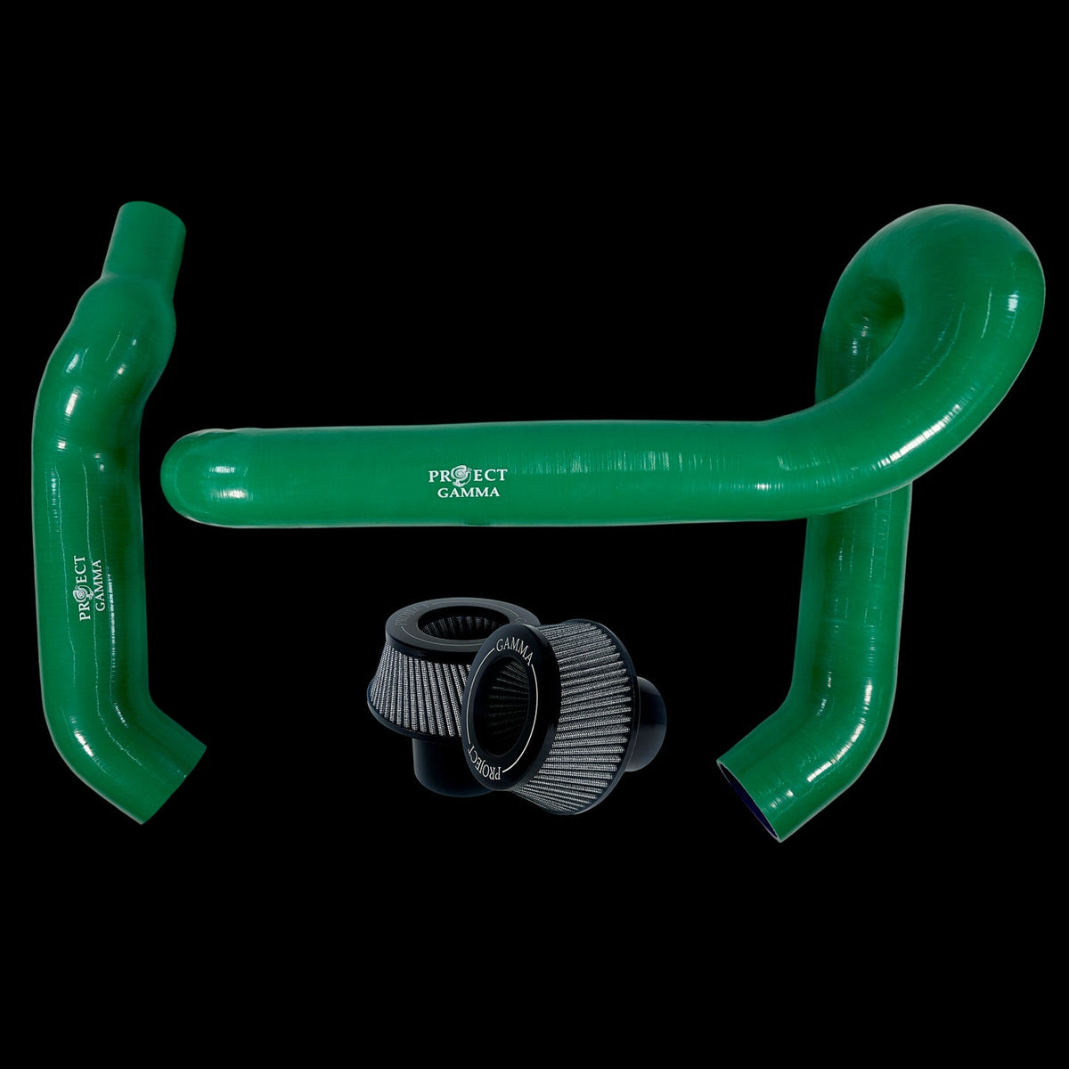 BMW M3 / M4 / M2 S58 Silicone Intakes & Filters – Long, British Green/Silver
