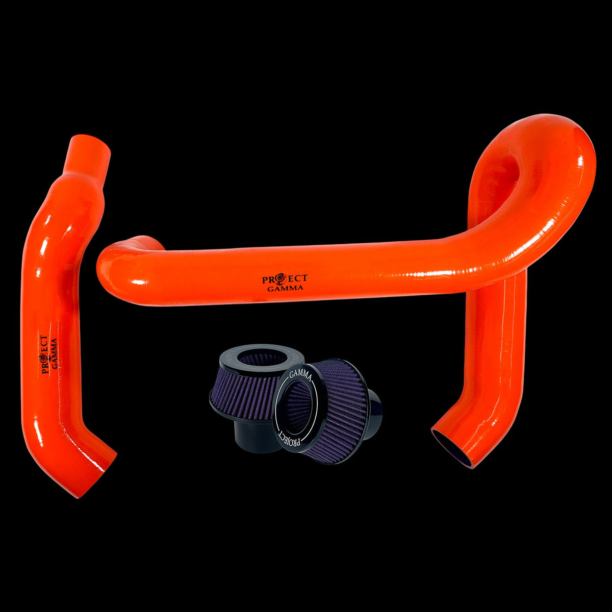 BMW M3 / M4 / M2 S58 Silicone Intakes & Filters – Long, Orange/Purple