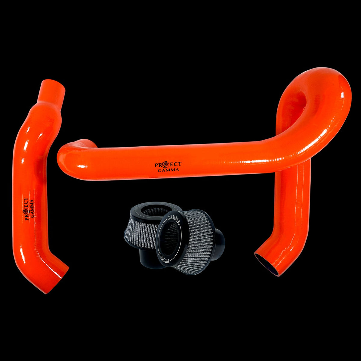 BMW M3 / M4 / M2 S58 Silicone Intakes & Filters – Long, Orange/Silver
