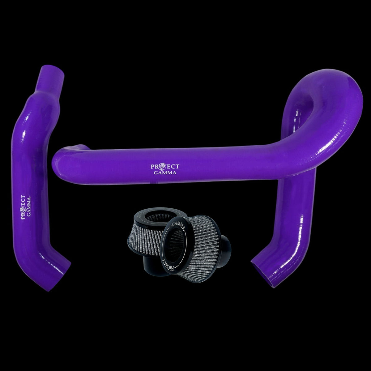 BMW M3 / M4 / M2 S58 Silicone Intakes & Filters – Long, Purple/Silver