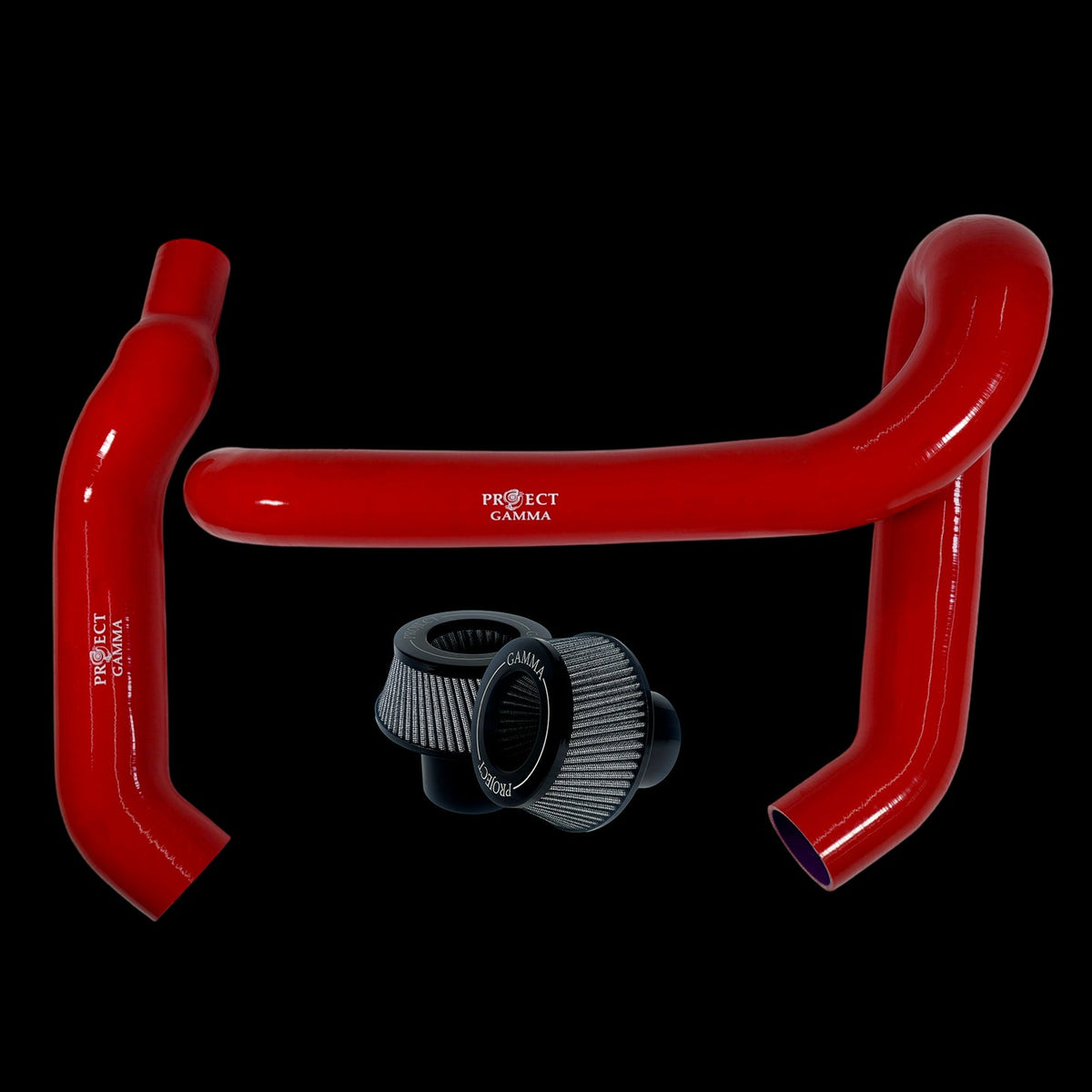 BMW M3 / M4 / M2 S58 Silicone Intakes & Filters – Long, Red/Silver