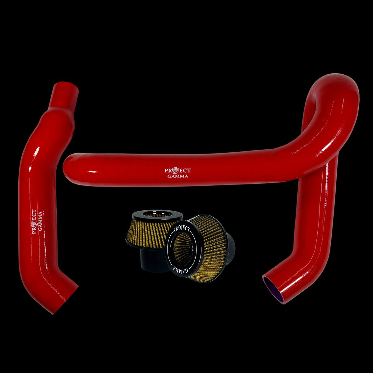 BMW M3 / M4 / M2 S58 Silicone Intakes & Filters – Long, Red/Yellow
