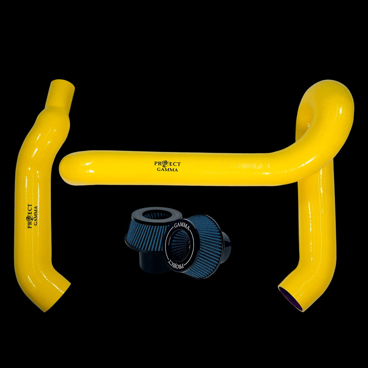 BMW M3 / M4 / M2 S58 Silicone Intakes & Filters – Long, Yellow/Blue