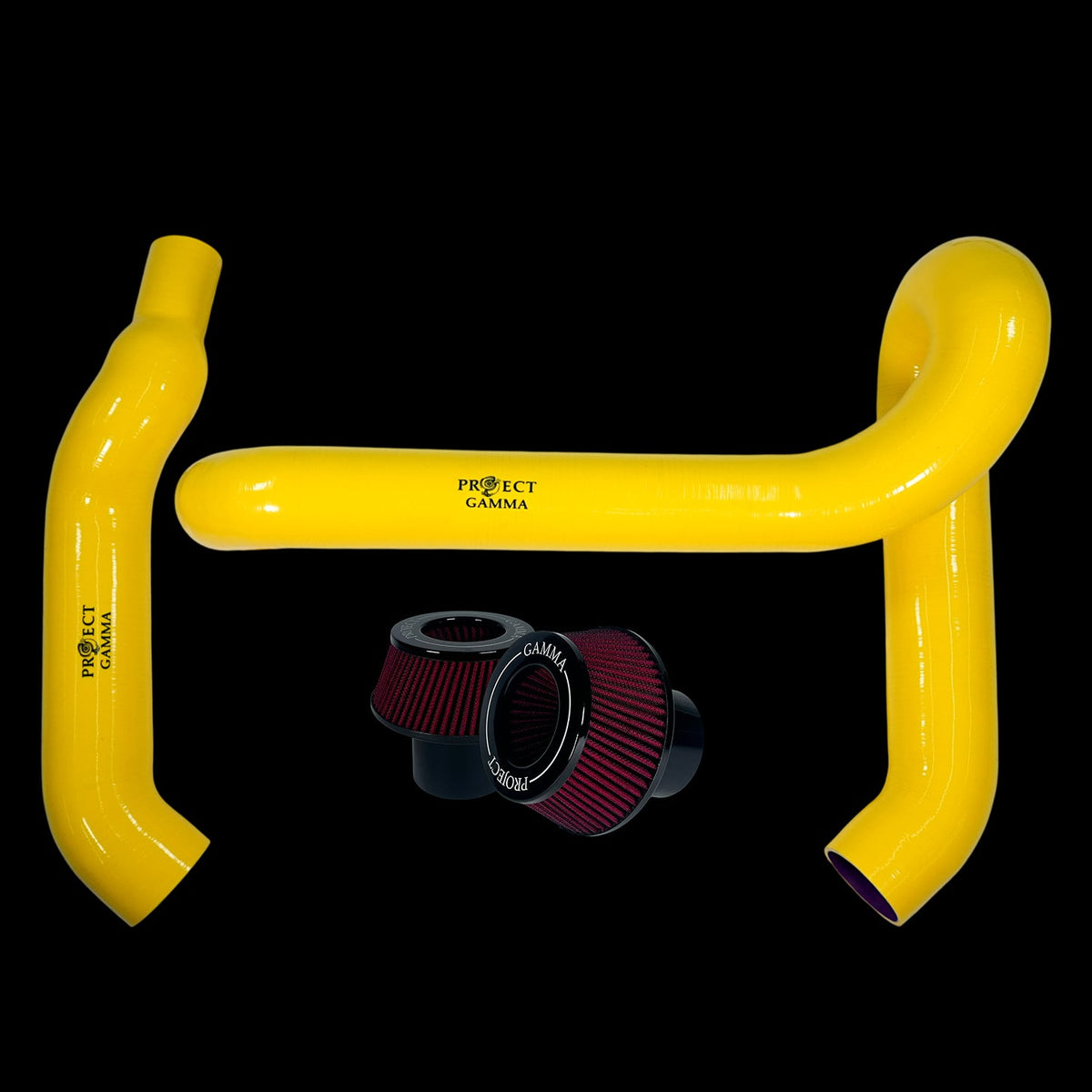 BMW M3 / M4 / M2 S58 Silicone Intakes & Filters – Long, Yellow/Red